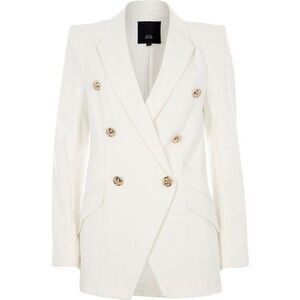 River Island White Double Breasted Tux Jacket Blazer Gold Buttons Wmn  Uk 8 Us 4
